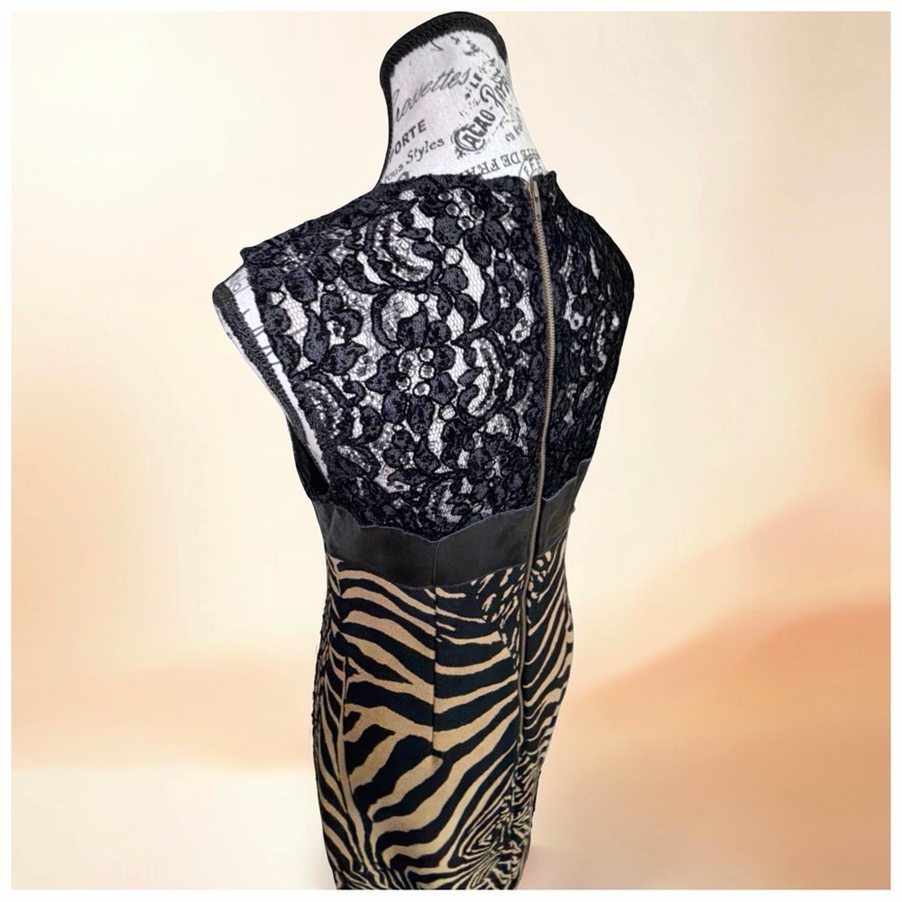 Tracy Reese Zebra Print Dress | Leather Lace Mixed Media | Statement Piece | 8 - Picture 11 of 16